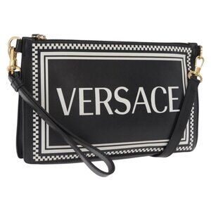Authentic VERSACE Shoulder Bag Leather Black Gold